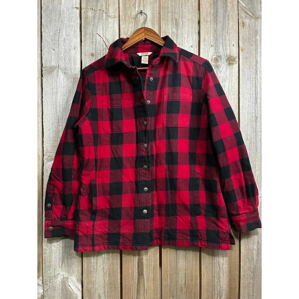 Duluth Trading Co Womens Red Black Buffalo Plaid Quilted Flannel Shirt Jacket M